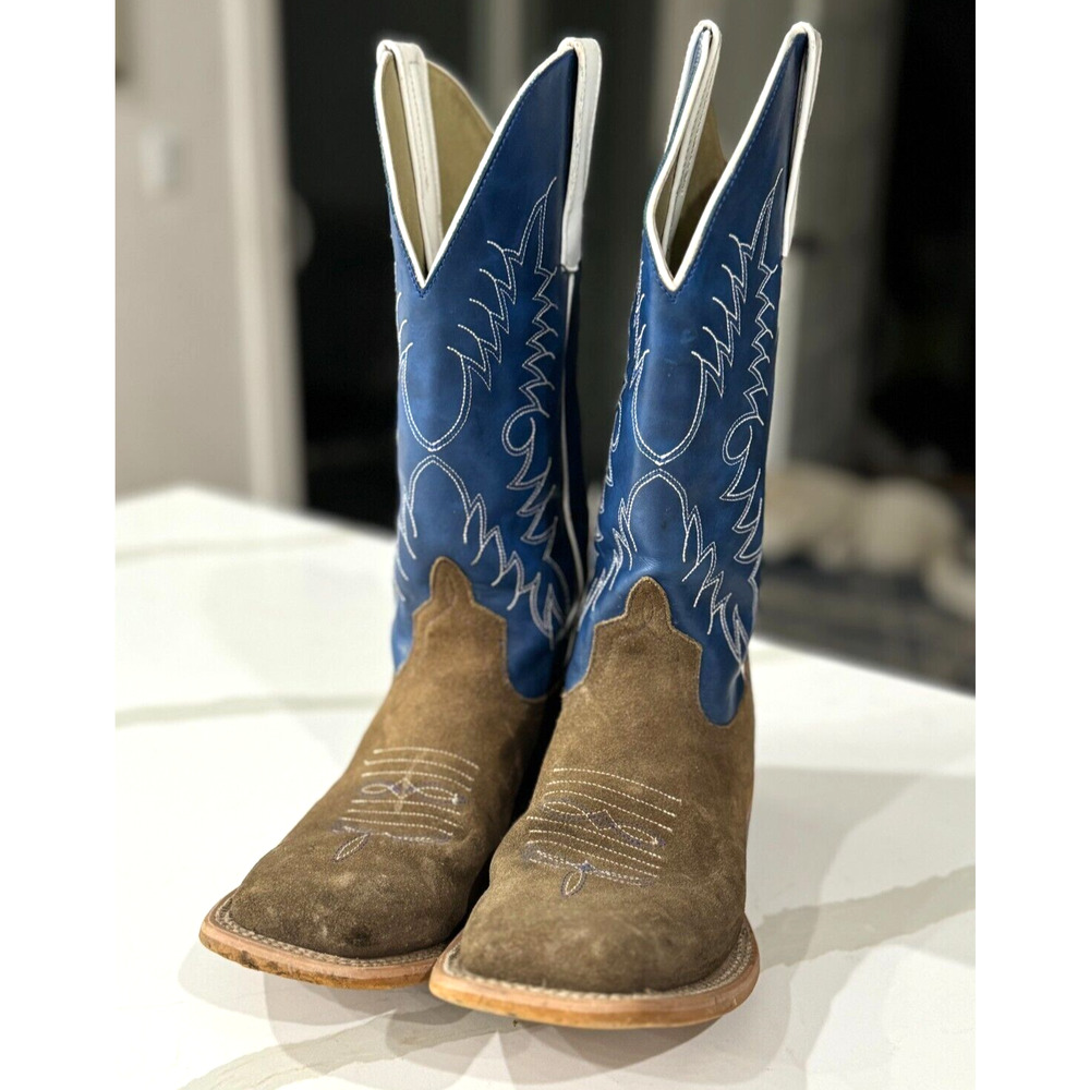 Kid's Horse Power Sahara Sand Cowboy Boots Size 6 Navy and Brown Leather